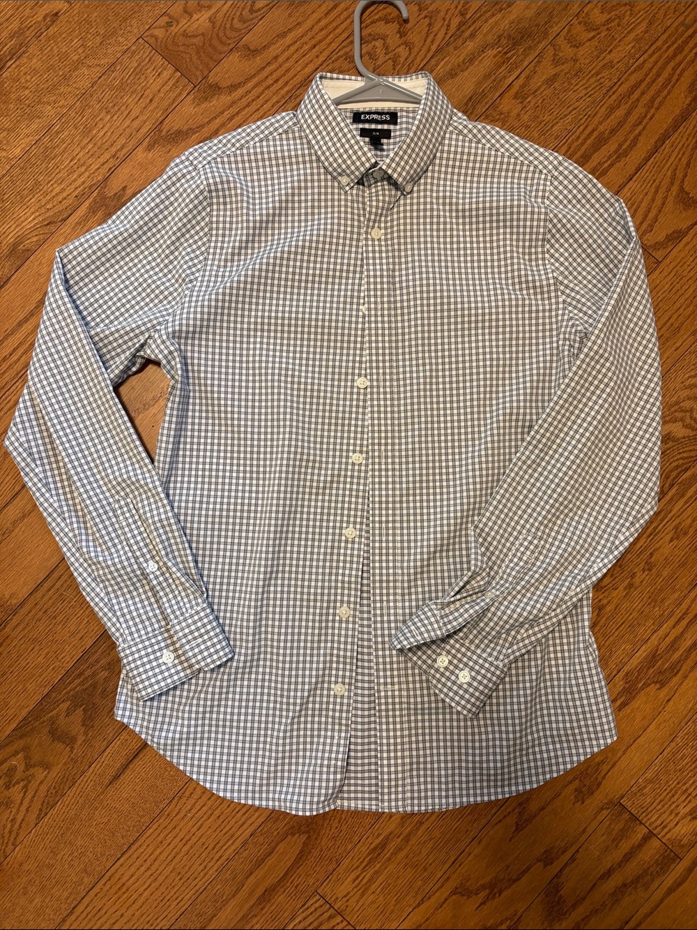 Express Men’s Light Blue and White Gingham Dress Shirt